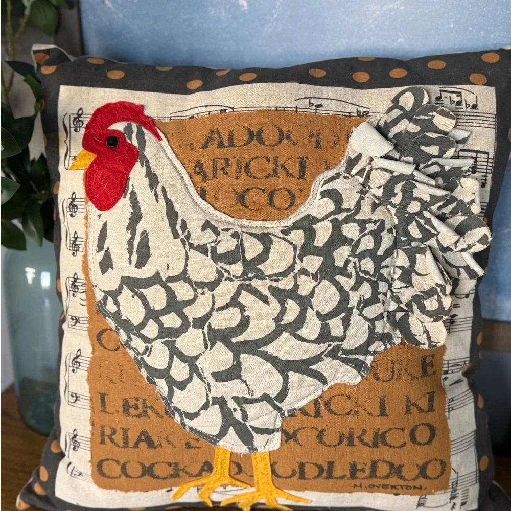 Farmhouse Chicken Pillow Rustic Country Kitchen Rooster Throw Pillow
